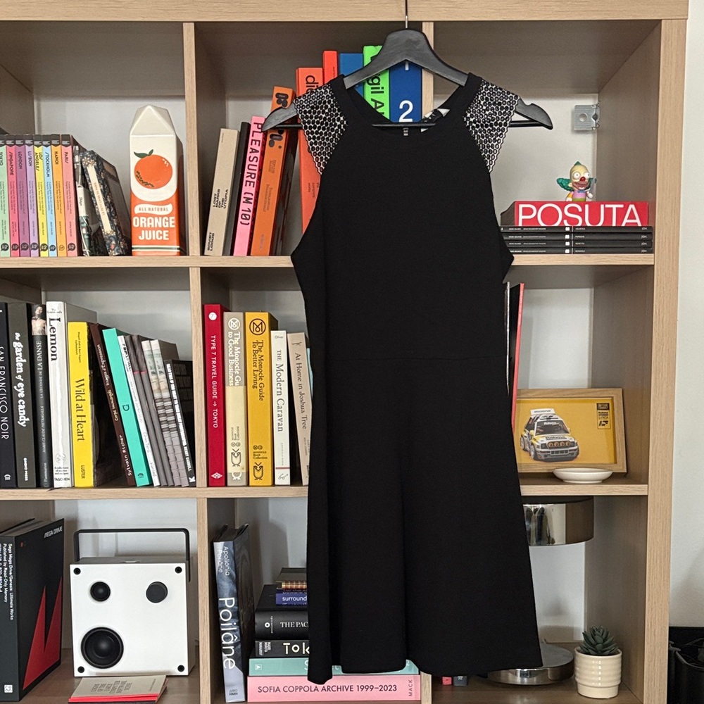 Sandro Black Mini Dress with Beaded Shoulders